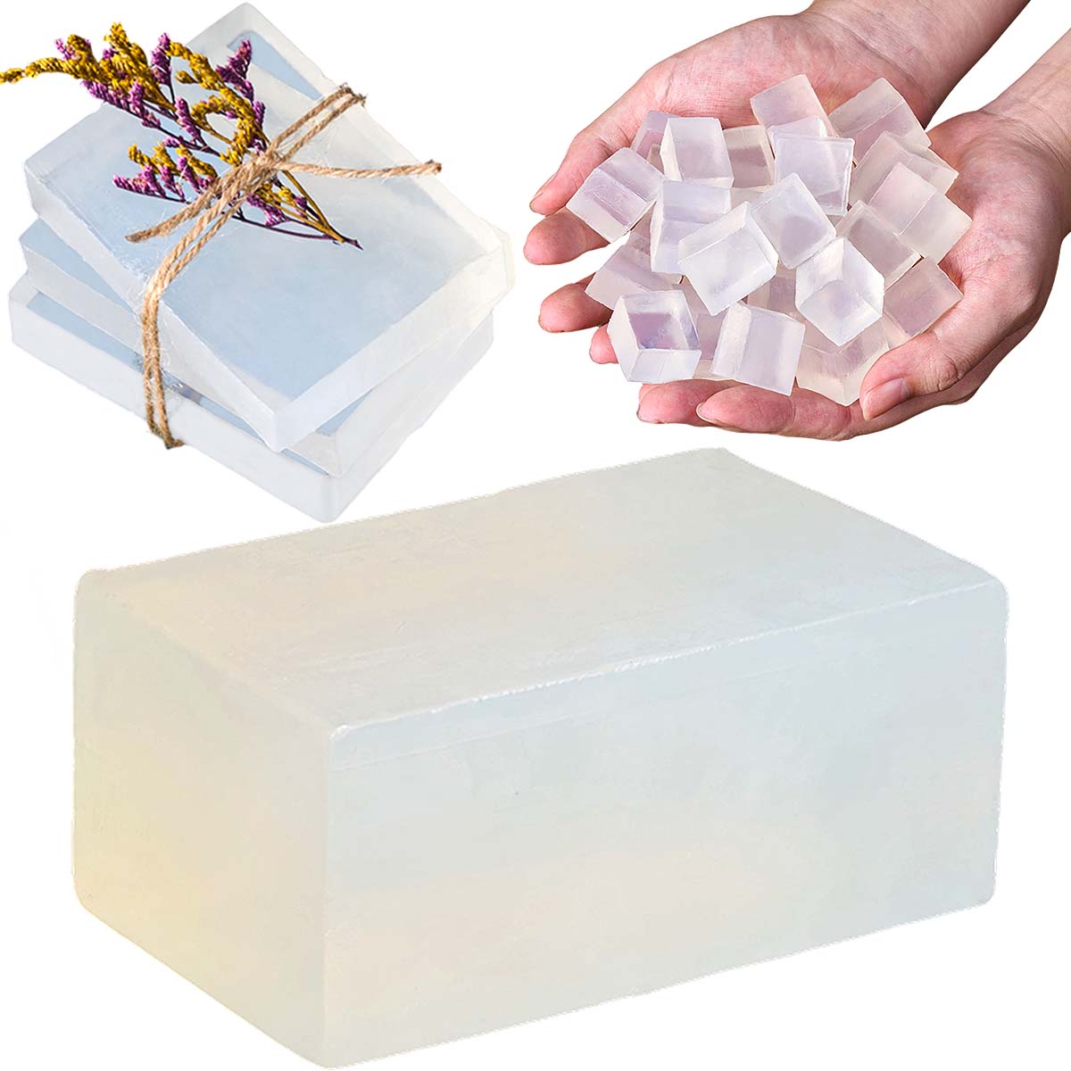 Soap Making Glycerin Base - เบสสบู่กลีเซอรีนสีขาวใส ออร์แกนิค วีแกน สำหรับทำสบู่แบบหลอมเท ทำสบู่แฮนด์เมด กลิ่นหอม