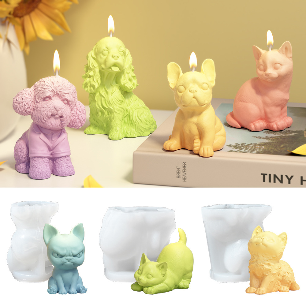 Soap Making Additives - นั่ง Labrador ลูกสุนัขแม่พิมพ์ซิลิโคนสําหรับกลิ่นเทียนสัตว์แมวเรซิ่นแม่พิมพ์ลูกแมวยิปซั่มทํา Smile Dog Shape