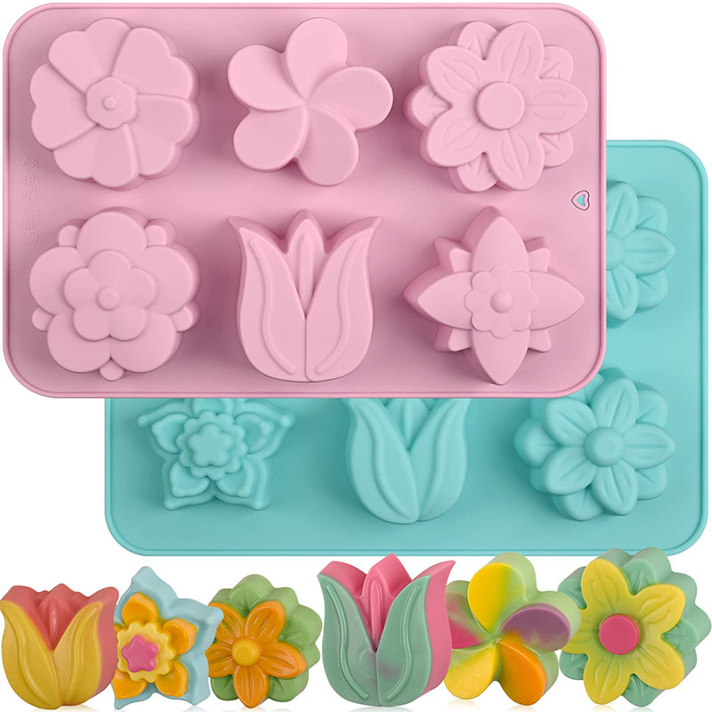 Soap Making Websites - แม่พิมพ์เค้กดอกไม้ซิลิโคน 6-Cavity ดอกไม้ที่แตกต่างกันดอกทิวลิปช็อกโกแลตบิสกิตมัฟฟินถาดอบสบู่ทําถาดน้ําแข็ง